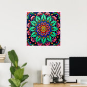 Lebendige florale Mandala-Kunst Poster (Heimbüro)