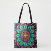 Lebendige florale Mandala-Kunst Tasche (Vorderseite)
