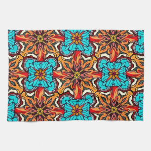 Lebendige florale Mandala-Wiederholungskunst Geschirrtuch