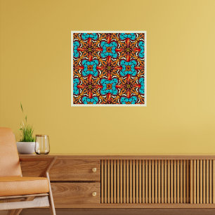 Lebendige florale Mandala-Wiederholungskunst Poster