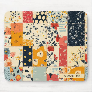 Lebendige Florale Patchworkdecke in warmen Tönen Mousepad
