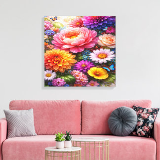 Lebendige Florale Symphonie mit Schmetterlingen Leinwanddruck