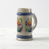 Lebendige Florale Wasserfarbe Keramik Bierstein Bierglas (VorderseiteRechts)