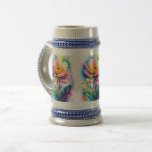 Lebendige Florale Wasserfarbe Keramik Bierstein Bierglas (Vorderseite Links)