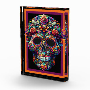Lebendige florale Zucker-Schädel-Kunstwerke Fotoblock