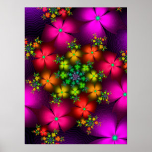 Lebendige Fraktalblumen Poster