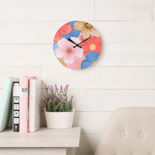 Lebendige Frühlings-Botanik-Blumen-Wanduhr Große Wanduhr