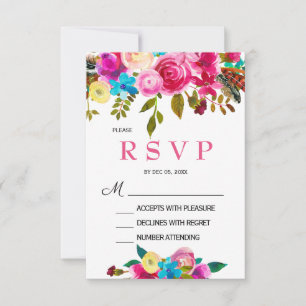 Lebendige Frühlings-Pink-Wasserfarben-Blumen-RSVP- RSVP Karte