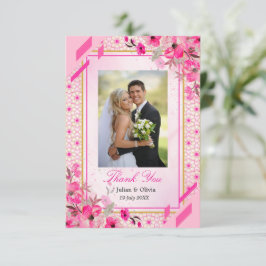 Lebendige Fuchsia-Rosa-Floral-Hochzeits-Dankeskart Dankeskarte