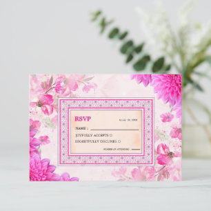 Lebendige Fuchsia-Rosa-Floral-Hochzeits-RSVP-Karte RSVP Karte