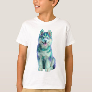 Lebendige Galaxie Türkis und Lila Husky Kinder T-Shirt