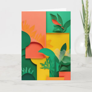 Lebendige Gartenidylle aus ausgeschnittenem Papier Karte
