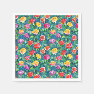 Lebendige Gartentrilogie, farbenfrohes Rosenmuster Serviette