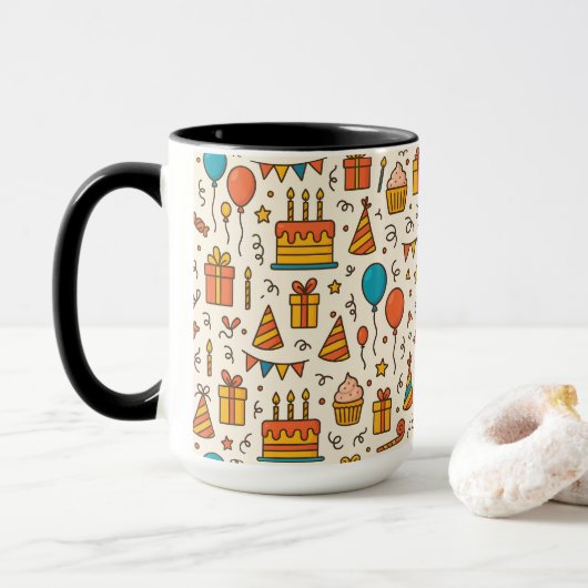 Lebendige Geburtstagsfeier Nahtloses Muster Tasse (Mit Donut)