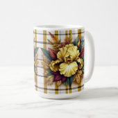 Lebendige gelbe Blume mit Herbstblättern Kaffeetasse (VorderseiteRechts)