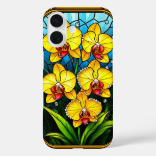 Lebendige gelbe Orchideen in ornamentaler goldener iPhone 16 Hülle