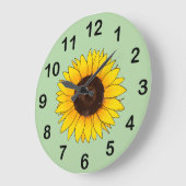 Lebendige gelbe Sonnenblumenblüte Große Wanduhr (Winkel)