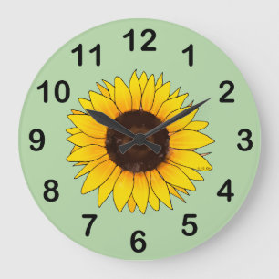 Lebendige gelbe Sonnenblumenblüte Große Wanduhr