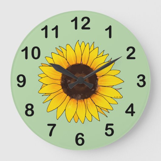 Lebendige gelbe Sonnenblumenblüte Große Wanduhr (Vorderseite)