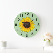 Lebendige gelbe Sonnenblumenblüte Große Wanduhr (Zuhause)