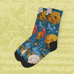Lebendige gelbe und cremefarbene Farbe auf blauer  Socken