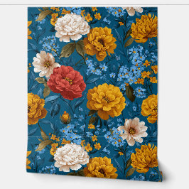 Lebendige gelbe und cremefarbene Farbe auf blauer Tapete