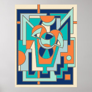 Lebendige geometrische Abstraktion in flachem Oran Poster