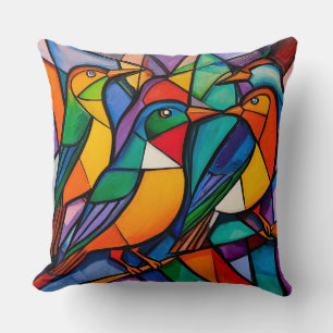 Lebendige geometrische Vogelkunst in zeitgenössisc Kissen