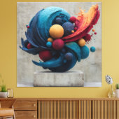 Lebendige, gerissene Kugel, explosive Farbsculptur Leinwanddruck (Insitu (Wohnzimmer))