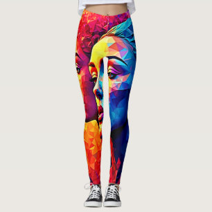 Lebendige Gesichter Mosaik-Abstraktdruck Leggings