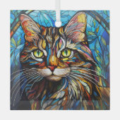 Lebendige getigerte Katze in Buntglasoptik Ornament Aus Glas (Vorderseite)