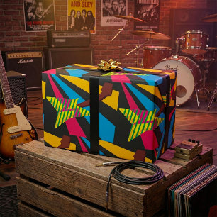 Lebendige Gitarre mit geometrischen Streifen Geschenkpapier