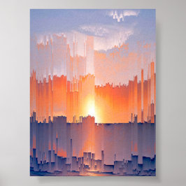 Lebendige Glitch-Sonnenuntergangs-Skyline Poster