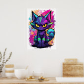 Lebendige Graffiti- Street Art-Katze Poster (Küche)