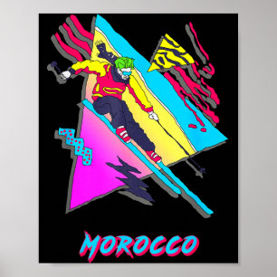 Lebendige Grafik für Marokko-Skiabenteuer Poster