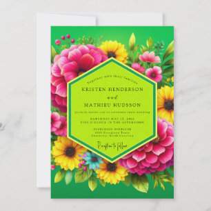 Lebendige grüne florale Sommerhochzeit Einladung