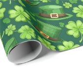 Lebendige grüne Shamrock-Leprechaun-Musterkunst Geschenkpapier (Rolleneckpunkt)
