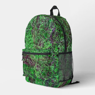 Lebendige grüne Waldmoos-Feinzweige-Textur-Foto Bedruckter Rucksack