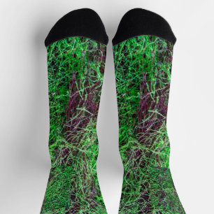 Lebendige grüne Waldmoos-Feinzweige-Textur-Foto Socken