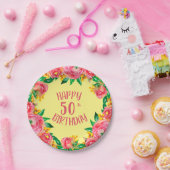 Lebendige, heiße Rosa und gelbe Wasserfarbe Pappteller (Party)