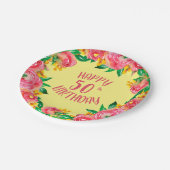 Lebendige, heiße Rosa und gelbe Wasserfarbe Pappteller (Schrägansicht)