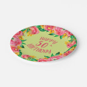 Lebendige, heiße Rosa und gelbe Wasserfarbe Pappteller (Schrägansicht)