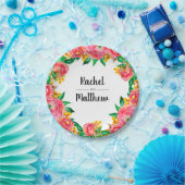 Lebendige, heiße Rosa und gelbe Wasserfarbe Pappteller (Party)