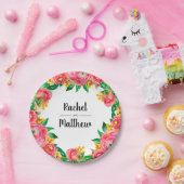 Lebendige, heiße Rosa und gelbe Wasserfarbe Pappteller (Party)