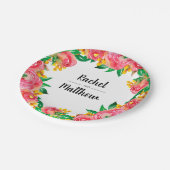 Lebendige, heiße Rosa und gelbe Wasserfarbe Pappteller (Schrägansicht)