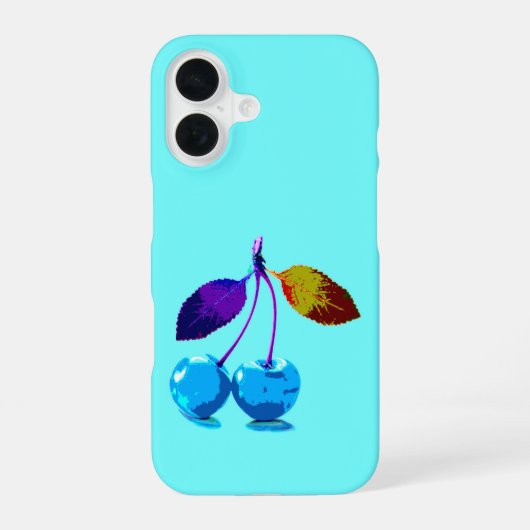 Lebendige hellblaue Kirschen iPhone 16 Hülle (Rückseite)