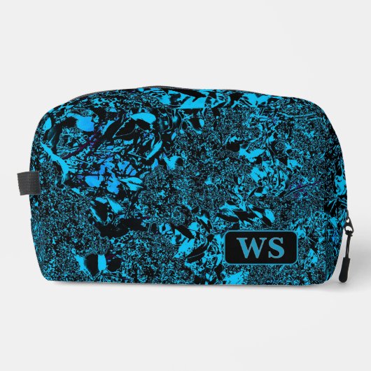Lebendige hellblaue Monogramm-Kosmetiktasche Waschbeutel (Vorderseite)