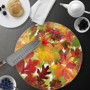 Lebendige Herbst-Blätter-Collage Schneidebrett
