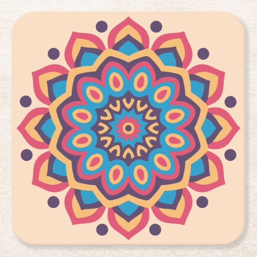 Lebendige Hexcolor Mandala Rechteckiger Pappuntersetzer (Vorderseite)