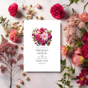 Lebendige Himbeer-Blumenhochzeit Einladung